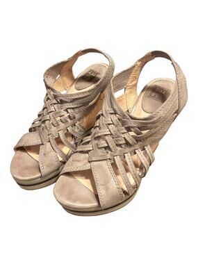 Frye Corrina Women’s 8.5 Woven Gray Leather Strappy Cork Platform